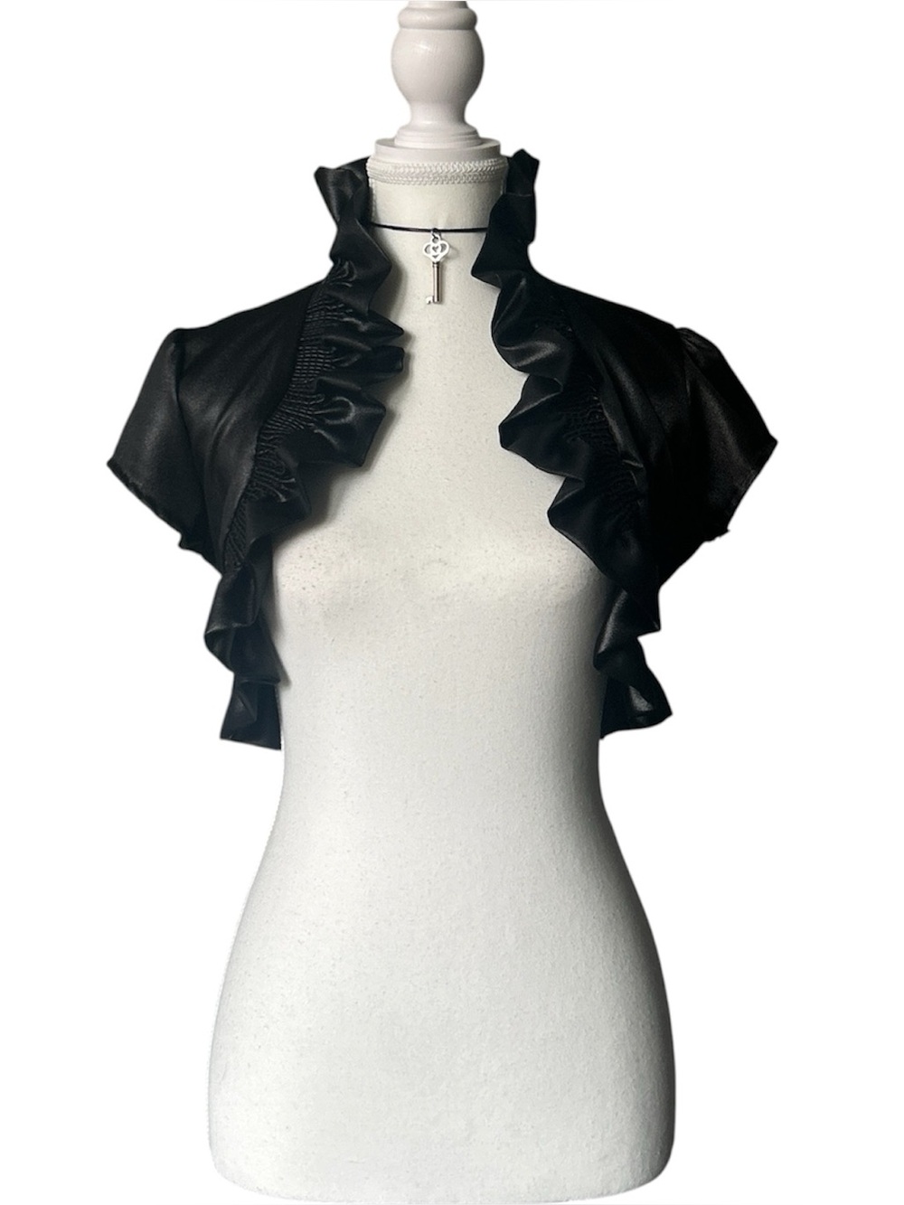 Y2K Grunge Style Basic Black Ruffle Trim Bolero Top